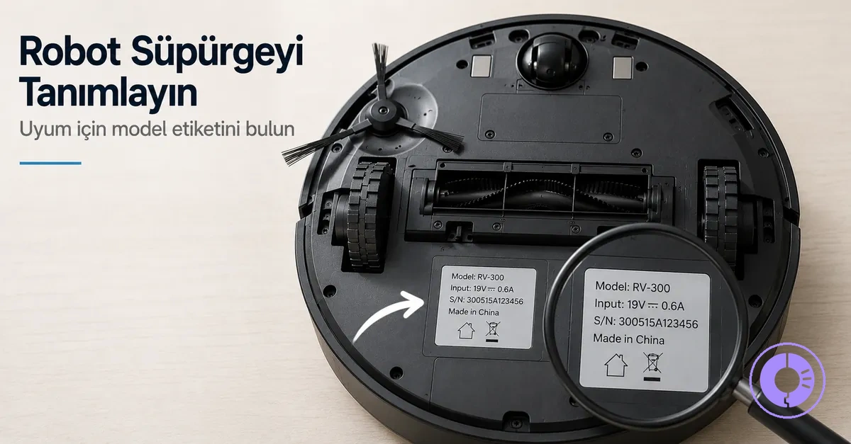 Doğru yedek parçayı belirlemek için Roomba etiketi ve alt yüzey görünümü