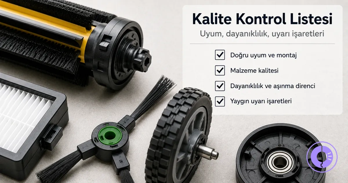 Uygunluk detaylarını ve üretim kalitesi ipuçlarını gösteren Roomba yedek parça yakın çekimi