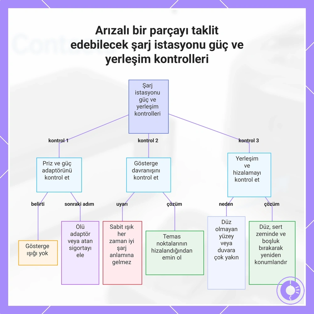 Arızalı bir parçayı taklit edebilecek şarj istasyonu güç ve yerleşim kontrolleri