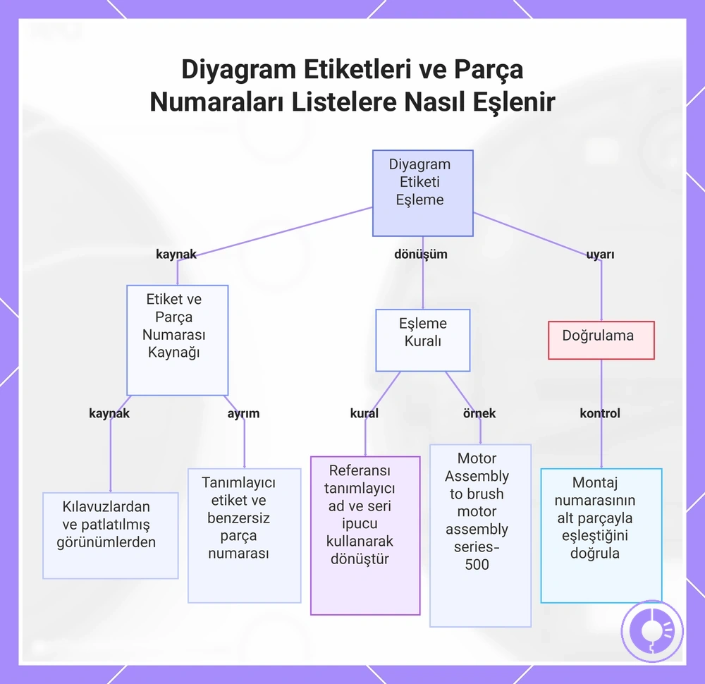 Diyagram Etiketleri ve Parça Numaraları Listelere Nasıl Eşlenir