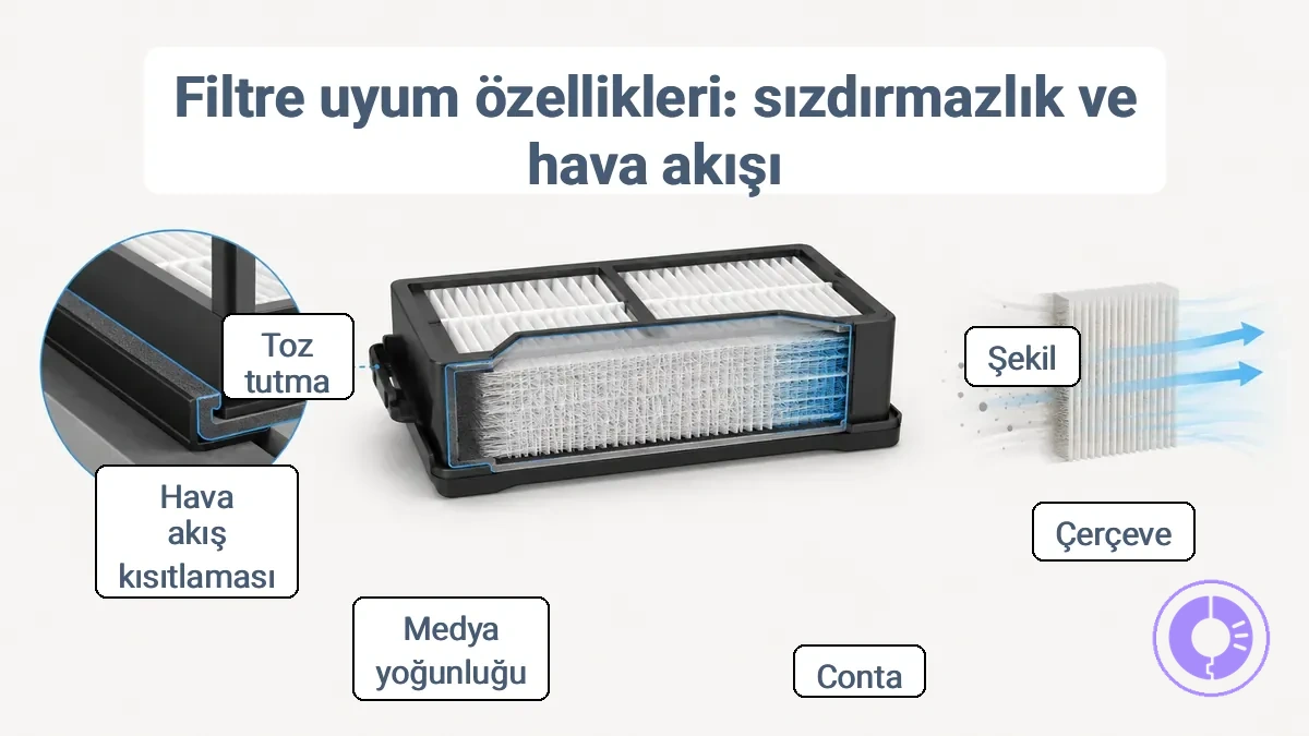 Çerçeve ve conta geometrisine sahip Roomba filtresi