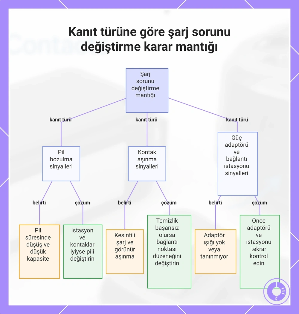 Kanıt türüne göre şarj sorunu değiştirme karar mantığı