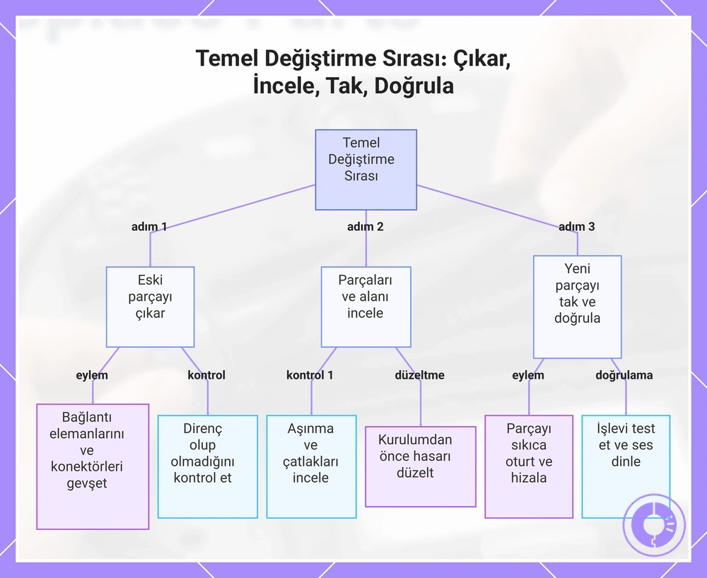 Temel Değiştirme Sırası: Çıkar, İncele, Tak, Doğrula