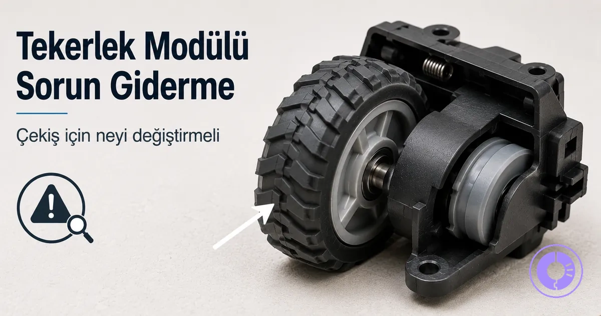 Roomba tekerlek modülü; çekiş ve hareket sorunları için yedek parça olarak gösterilmiş
